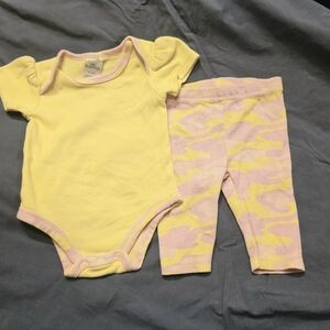 Sunny Yellow and Soft Pink Kids Outfit Set, 0-3mo